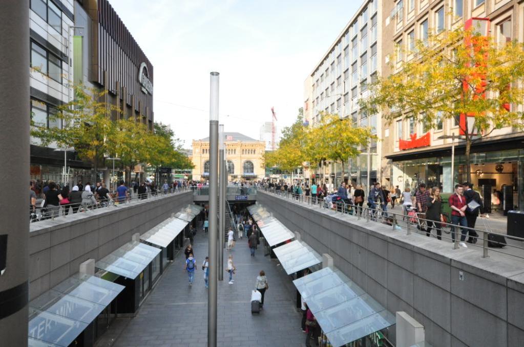 Innenstadtanteil 2013 in % Modezentralität 2013 in % Hannover Ø 500 Tsd. 1 Mio.