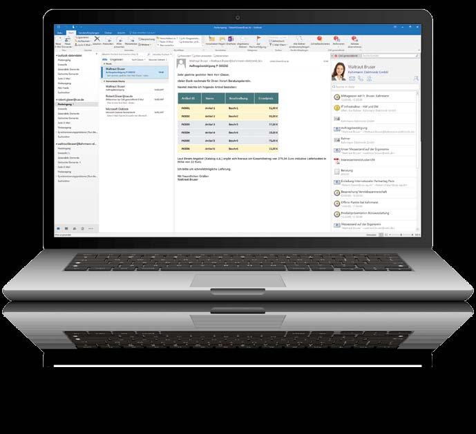 Über eine integrierte Sidebar haben Microsoft Outlook Anwender Zugriff auf die Kundenakte.