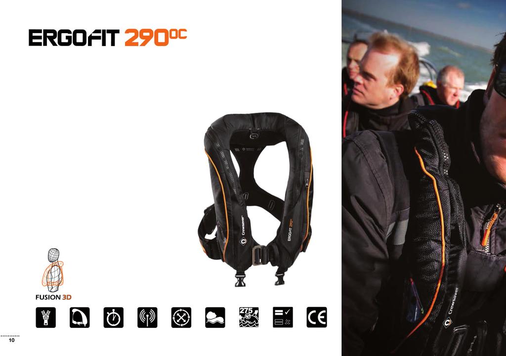 Die ErgoFit 290 OC ist eine 3D-Rettungsweste für diejenigen, die unter härtesten und extremen Umgebungsbedingungen arbeiten oder für professionelle Segler, die bei Atlantik-Überquerungen allen
