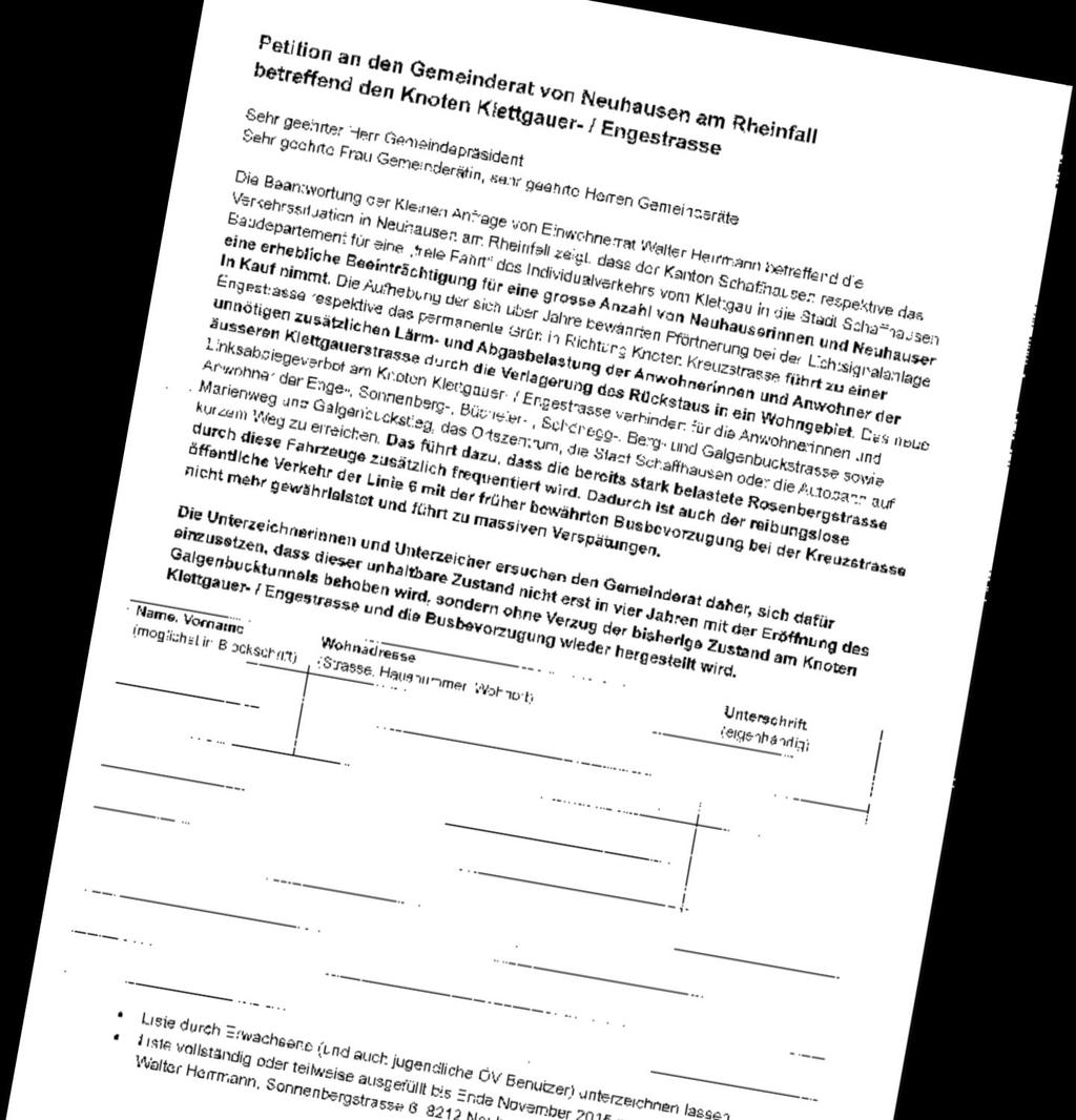 Petition betreffend Knoten Klettgauer- /Engestrasse 500