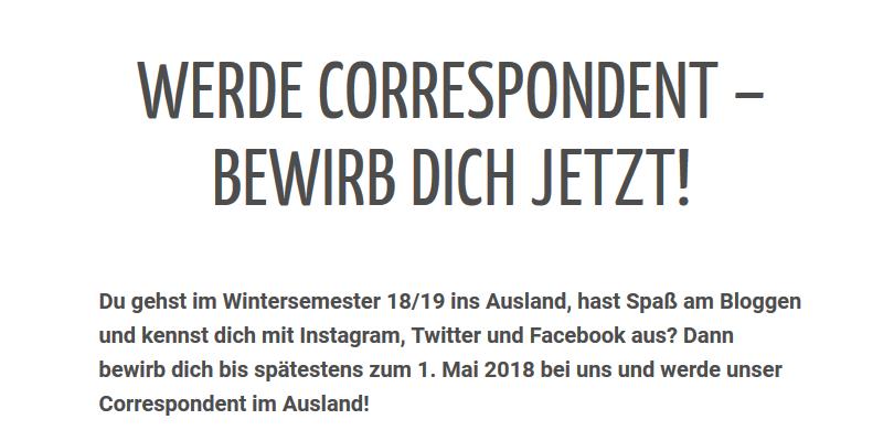 Correspondent bei studieren weltweit.de 1. Mai Bewerbungsfrist!