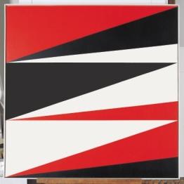Max Bill (1908 Winterthur 1994 Berlin) einheit aus drei farben in drei zonen, 1973 Öl auf Leinwand, 80 x 80 cm Konkrete Kunst ist zur Weltsprache geworden, so wie es van Doesburg bereits 1930