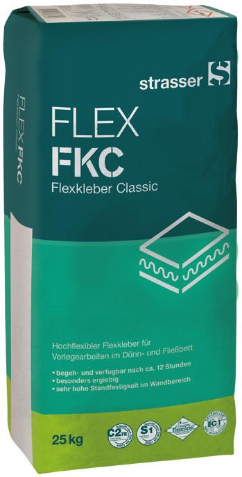 hochflexibler Flexkleber für Verlegearbeiten im Dünnund Fließbett begeh- und verfugbar nach ca.