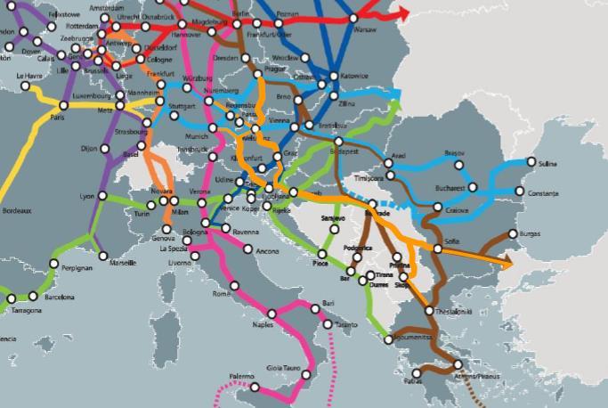 2.2 Die Vision: Die Tauern-Pyhrn/Schober-Achse als alpenquerender Abschnitt in einem künftigen Europäischen Korridorsystem Abbildung 5: Die Lage eines möglichen neuen Kernnetzkorridors innerhalb des