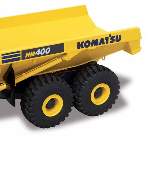 HM400-3 Maximale Produktivität und Effizienz Einzigartiges Zugkraftkontrollsystem, Komatsu Traction Control System (KTCS) Vergrößerte Muldenkapazität (40,0 t) Kraftstoffeffizienter Motor gem.