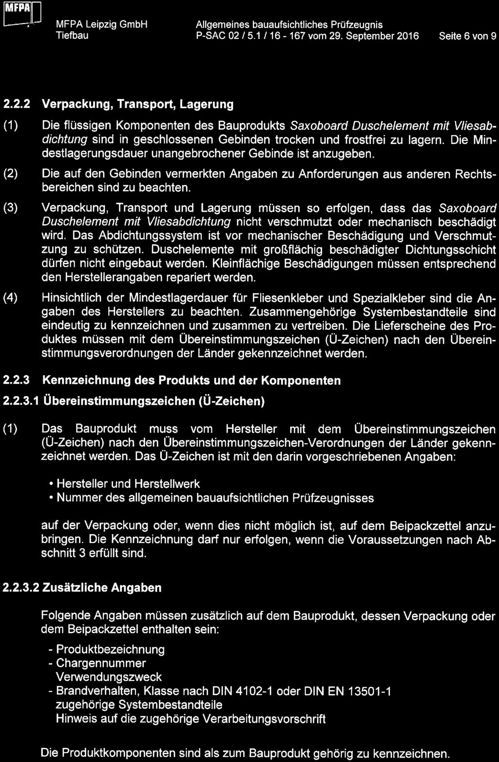 lfpa Allgemeines bauaufsichtliches Prüfeeugnis P-SAC 02 / 5. 1 / 16-167 vom 29