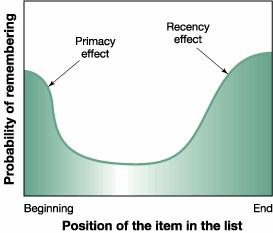 Ein erstes Modell Geringste Rehearsal-Zeit = Niedriges Aktivierungsniveau = Schnelles Verblassen Primacy-Effekt Bei freiem Abruf werden die ersten Informationen aus einer Liste besser erinnert.