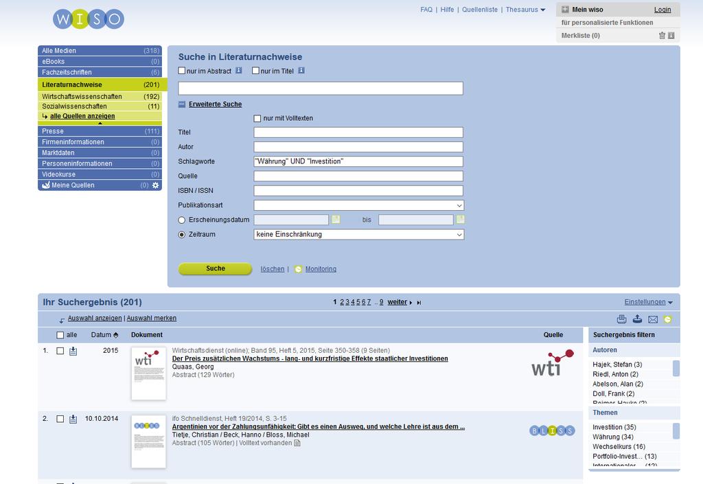 WISO Standard Thesaurus Wirtschaft