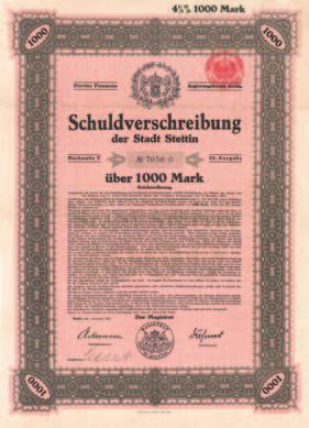 656 Schätzpreis: 160,00 EUR Stadt Rheine (Municipality of Rheine, Westphalia) 8 % Gold Bond 2.000 Goldmark, Nr. 722 28.3.