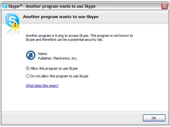 Um die Unterstützung von Skype durch die PerSono Suite Software zu ermöglichen, führen Sie die folgenden Schritte aus: 3 Der Bildschirm Manage API Access Control (API- Zugangskontrolle verwalten)