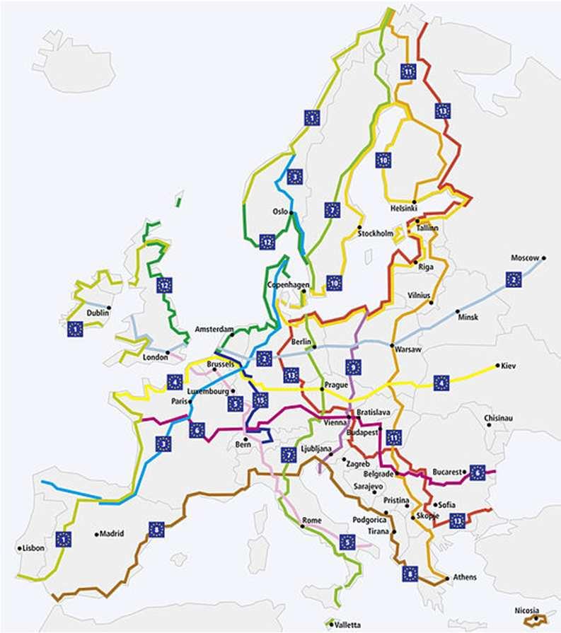 EuroVelo-Routen: Deutschland im Zentrum EuroVelo-Routennetz verdichtet sich Drei EU geförderte Projekte in 2012 abgeschlossen EuroVelo-Route 3 (Pilgerroute) Iron