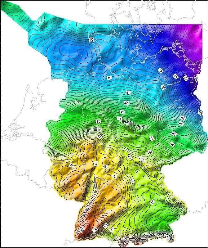 Quasigeoidvariationen in Deutschland 34 m 50 m Geoidvariation in