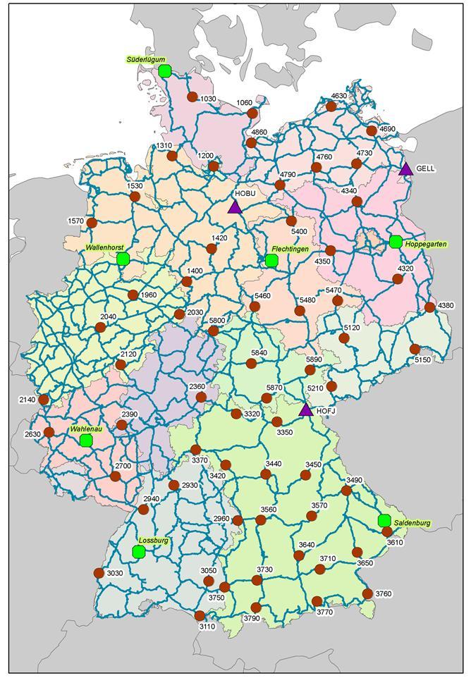 Datumspunkte 7 Fundamentalfestpunkte (aus unterirdischen Festpunktgruppen des Nivellementsnetzes, in mehreren Epochen beobachtet) 3 GNSS-Referenzstationen: HOBU (EPN) GELL, HOFJ (GREF) 62 Stationen