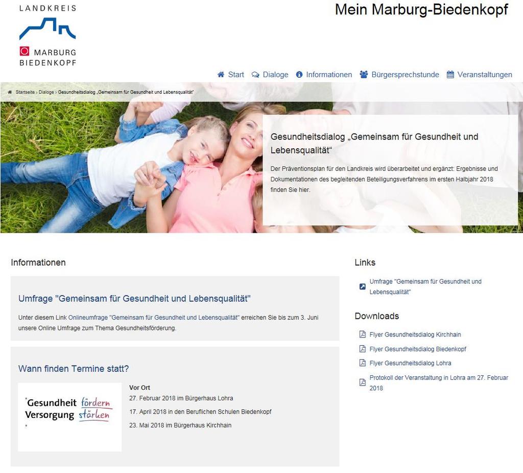 Bürgerbeteiligung im Rahmen des Gesundheitsdialogs online auf www.mein-marburg-biedenkopf.de Vom 26.02.-03.06.