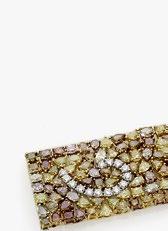 1054 313822 / 42389-1 Cocktailarmband mit Diamanten in vielfarbigen natürlichen Fancy Farben und Formen sowie weiße Brillanten Antwerpen, 2000er Jahre Roségold / Gelbgold 750/-, Steckverschluss: