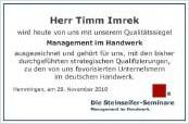 Mit dem Qualifizierungssiegel unseres Unternehmens wurde heute Herr Timm Imrek mit seinem Unternehmen in Winnenden, IMREK Badkomfort mit Sicherheit, ausgezeichnet.