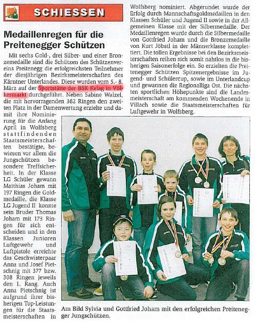 Unterkärntner Nachrichten vom 11. März 2009 Kärntner Tageszeitung vom 10. März 2009 Sport Rebernig und Deiser top SPORTSCHIESSEN.