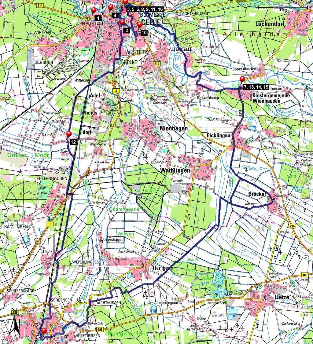 Länge: 72,13 km Start: Celle Verlauf: Celle, Adelsheidsdorf, Großmoor, Ehlershausen, Otze, Burgdorf, Hänigsen, Wathlingen, Eicklingen, Wienhausen,