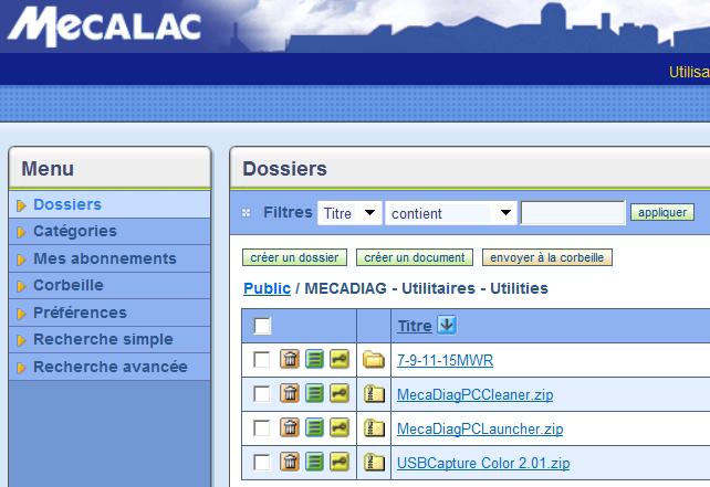 Pelles / NOTE D TECHNIQUE // NIT Procédure Sur l extranet Mecalac vous trouverez les utilitaires pour installer et exécuter «MecaDiag PC» et «MecaDiag PC Launcher».