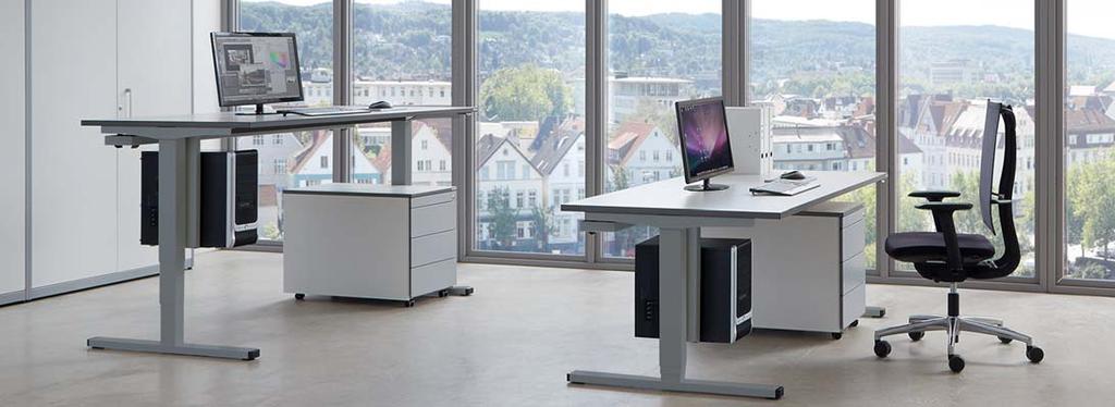 Elektrisch höhenverstellbare Schreibtische Steh-/Sitzarbeitsplatz mit normgerechter Höhenverstellung von 650 bis 1250 mm Melaminharzbeschichtete Tischplatte, 25 mm stark, mit ABS-Umleimer