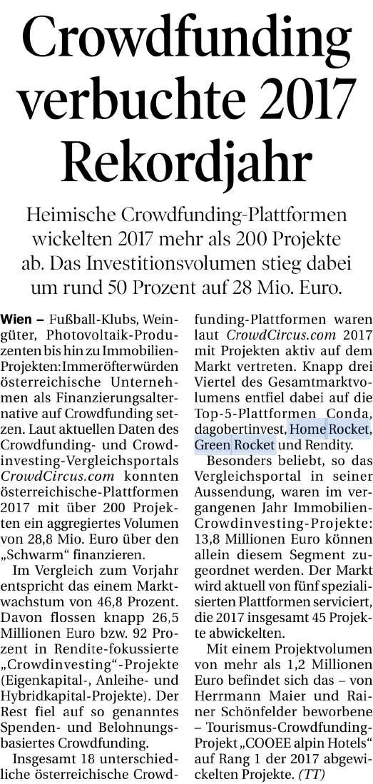 Crowdfunding verbuchte 2017 Rekordjahr Tiroler Tageszeitung/Gesamt Seite 16