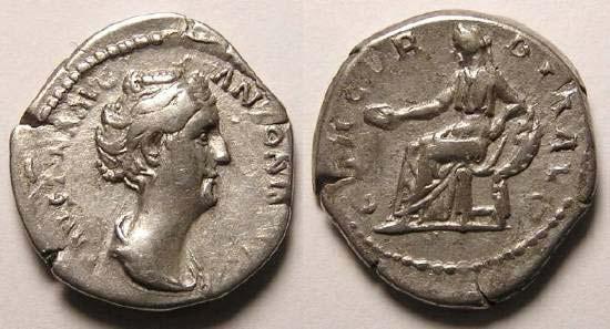 Römisch - Kaiserliche Prägungen RIC 327 Denar, 139 n. Chr. Vs: FAVSTINA AVG ANTONINI AVG P P. Drapierte Büste Rs: CONCORDIA.