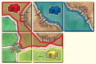 Rot erhält 8 Punkte (3 Stadtteile und 1 Wappen). Rot enthält 8 Punkte (4 Stadtteile, kein Wappen). Wenn die beiden Stadtteile in 1 Stadt liegen, zählen sie nur als 1 Stadtteil.