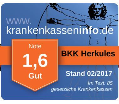 Insgesamt wurde die BKK Herkules mit der Gesamtnote 1,4 und einer Weiterempfehlungsrate von 90% bewertet (Stand: 01.12.2017).