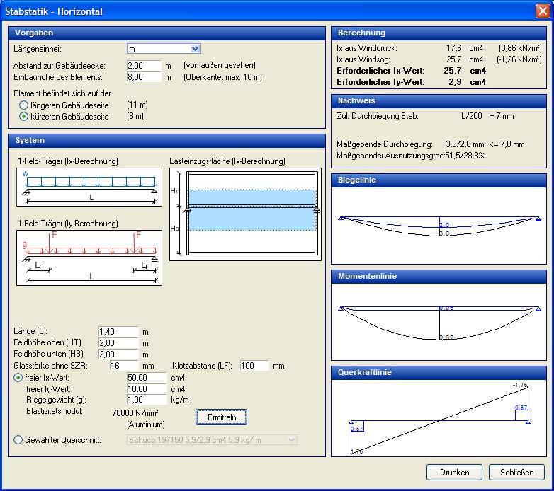 1.4 Stabstatik Horizontal Zur Vorbemessung von Riegeln klicken Sie im Hauptmenü des Statikmoduls den Schalter Stabstatik Horizontal.