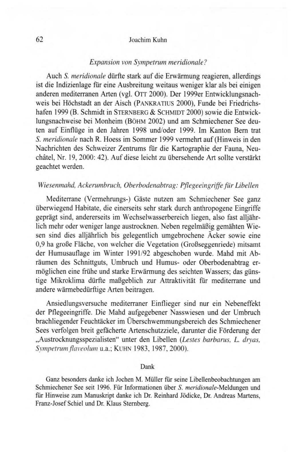 62 Joachim Kuhn Expansion von Sympetrum méridionale? Auch S.