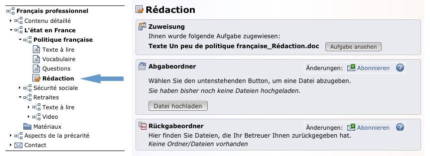 Rédaction Lernziel: Kontrolle Wortschatz und Textverständnis Zuweisung einer Aufgabe als Word-Dokument