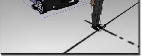 Auf Abbildung 14 ist der Anfangsmoment des untersuchten Überfahrens ist zu sehen mit dem Fahrzeug bzw. mit dem Fußgänger.