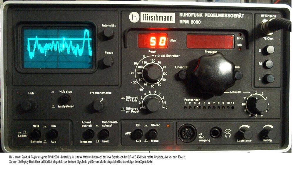 Bild 1 zeigt den eingesetzten Rundfunk-Messempfänger von Hirschmann Bild