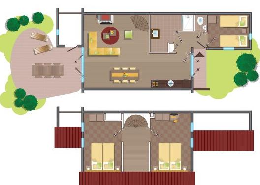 Kindermobiliar (Babybett und Hochstuhl) PZ982 Comfort Ferienhaus, 6-Personen-Ferienhaus, 79 m², NER BAUS H67395 F6L/G6L/H6L 3 renovierte Schlafzimmer mit je 2 zusammenstehenden Einzelbetten,