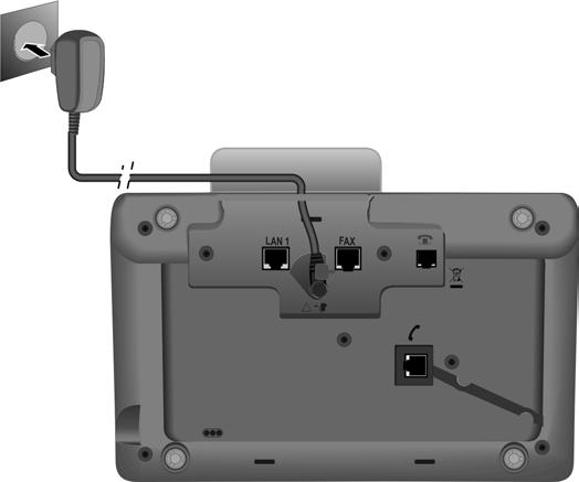Erste Schritte 3. Basistelefon ans Stromnetz anschließen 3 1 2 1 Führen Sie den kleinen Stecker des Netzkabels von hinten durch die Aussparung im Gehäuse.
