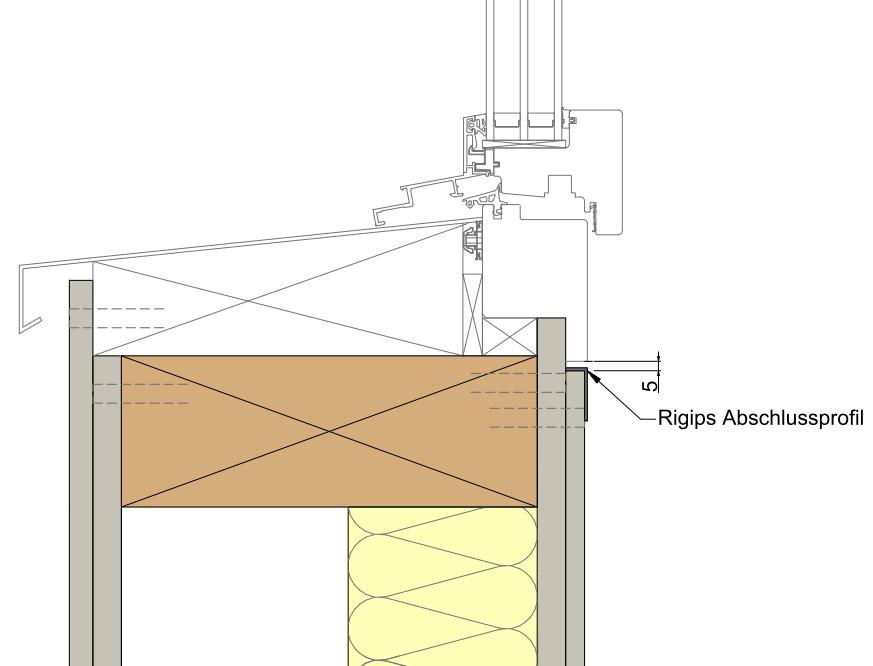 2.4.2 Anschluss Fensteröffnung (Vertikalschnitt) Variante 1: Rahmen überstehend Geschnittene Kante anfasen Kante entstauben Rigips Fix Trennstreifen (25226) anbringen Rigips Gips-/Gipsfaserplatte mit