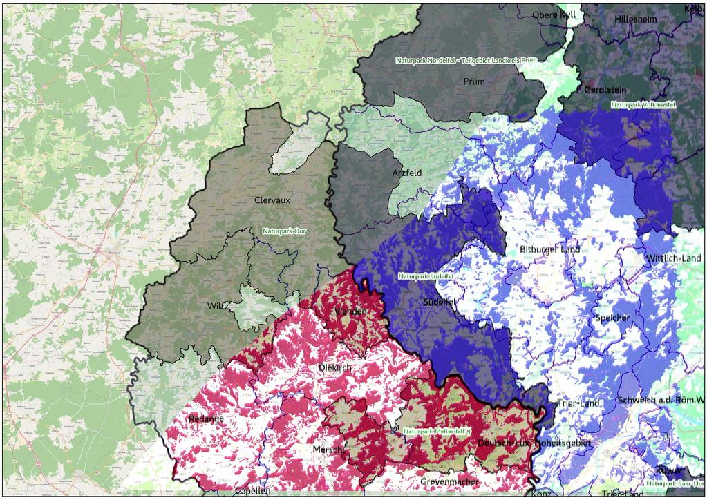 Aufgabe 6 In der Darstellung unten sind im nördlichen Bereich die Naturparke in Luxemburg und Rheinland-Pfalz in transparenten Grautönen eingeblendet.