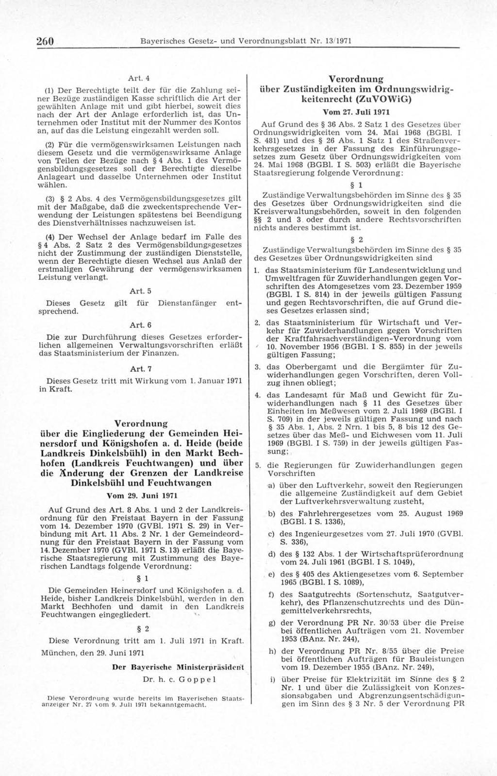 2 6 0 Bayerisches Gesetz- und V erordnungsblatt Nr. 13/1971 A rt.