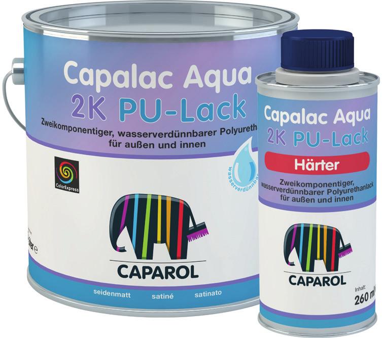 Lacke + Lasuren 1 / 9 Capalac Aqua 2K PU-Lack Sanft zur Umwelt, hart im Nehmen Umweltschonend und geruchsarm, aber auch extrem belastbar: Der Capalac Aqua 2K PU-Lack ist stoß-, schlag-, kratzund