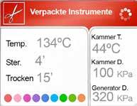 Echtzeitmesswerte Zeigt Echtzeitwerte für Kammertemperatur & -druck sowie Generatordruck.