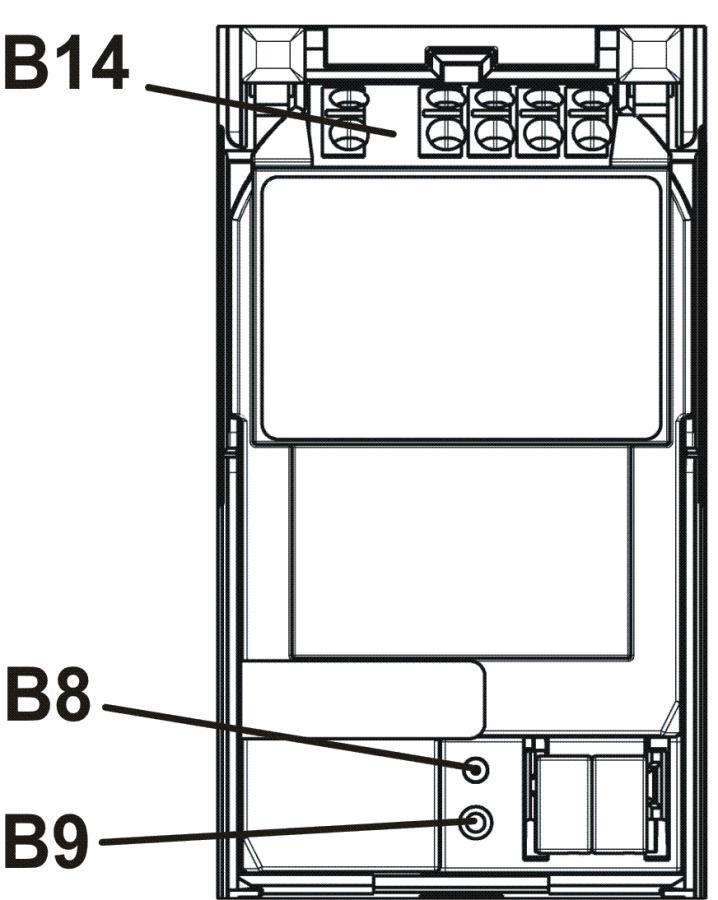Montage eines RL-Moduls: - Hängen Sie das RL-Modul (B2) in die Einhängung (B13) des Steckplatzes (B4). Die Anschlussklemmen (B14) zeigen weg von dem Busklemmensteckplatz (B11).