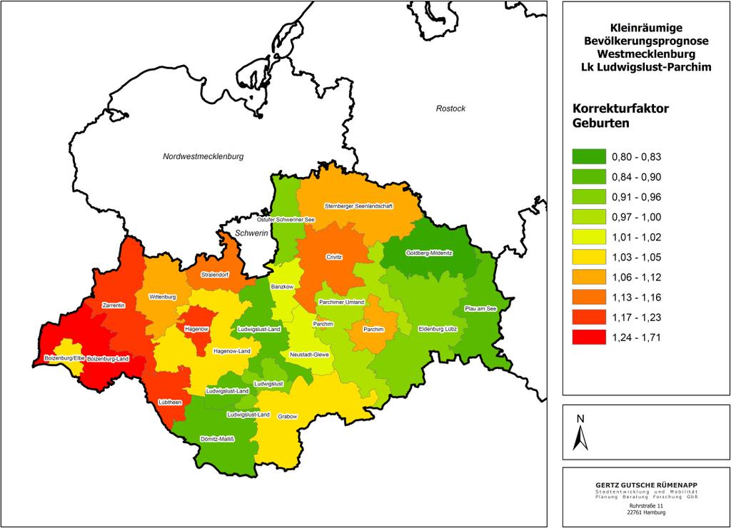 Westmecklenburg Ludwigslust-Parchim Abb. 3: Geburtenraten Die ermittelten bzw. für die Prognose angenommenen Korrekturfaktoren sind in den nachfolgenden Abbildungen dargestellt.