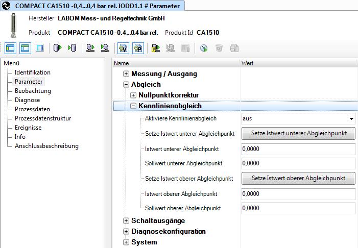 6.3.2.2 Unterabschnitt "Kennlinienabgleich" Abbildung 5: Abschnitt "Parameter - Kennlinienabgleich" in PACTware 4.1 Mit dem Kennlinienabgleich können die Messwerte des Messumformers korrigiert werden.