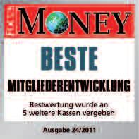 Durch FOCUS-MONEY (Heft 27/2011) wurden wir als eine der finanzstärksten Krankenkassen in Deutschland ausgezeichnet.