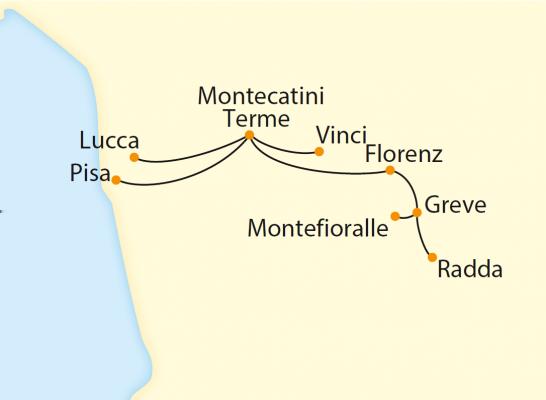 Europa Italien Toskana Italiens Schatzkammer 8-tägige E-Bike-Reise durch Italien Voller Genuss zwischen Pisa, Florenz und Siena Reiseübersicht Geniessen Sie den Zauber der Toskana aus nächster Nähe