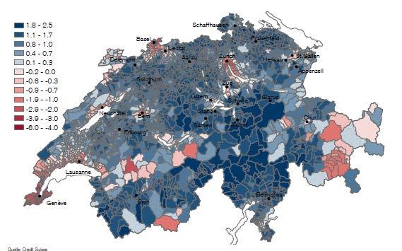 Frei verfügbares Einkommen in den Schweizer Gemeinden (RDI-Indikator) 2016 Synthetischer Indikator, CH