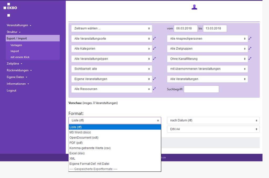 Export Formatauswahl 18.03.