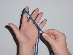 Einführung des ersten Lernschrittes: Die Kinder wissen, wie der Faden um die Hand gelegt wird.