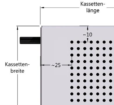 sichtbar und unsichtbar ausführbar Kassettenformate Kassettenlängsfuge - Breiten von 225-400 mm möglich Sonderbreiten auf Anfrage - Längen von 500-2.