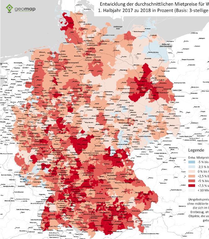 Regionale Unterschiede: Mietpreisentwicklung 2017/18 Quelle: https://geomap.